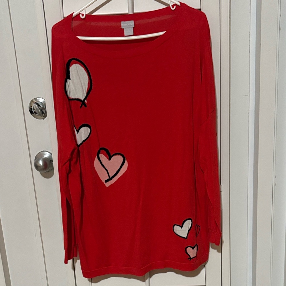 Chico's Vibrant Red Knit Heart Top Chico’s size 3
